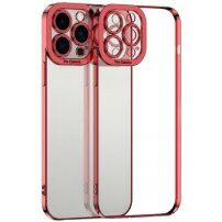 Transparentný kryt s pokovenou hranou pre iPhone 12 Pro Max - červený