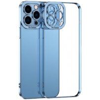 Transparentný kryt s pokovenou hranou pre iPhone 13 - modrý