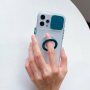 Transparentný kryt s držiakom na prst a krytkou kamery pre iPhone 13 Pro - žltý