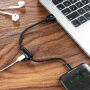 BENKS USB kábel s lightning male/female konektormi na nabíjanie a súčasné počúvanie hudby pre Apple iPhone – 25 cm – čierny