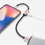BENKS USB kábel s lightning male/female konektormi na nabíjanie a súčasné počúvanie hudby pre Apple iPhone – 25 cm – ružovo-zlatý