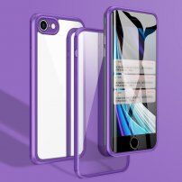 Puzdro pre celý telefón z tvrdeného skla s plastovým rámčekom pre iPhone 7 / 8 / SE (2020/2022) - fialové