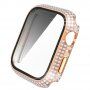 Puzdro osadené kamienky s tvrdeným sklom pre Apple Watch 45 mm - ružovo-zlaté