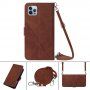 Flipové puzdro s popruhom v štýle crossbody pre iPhone 13 Pro - hnedé