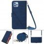 Flipové puzdro s popruhom v štýle crossbody pre iPhone 13 Pro - modré