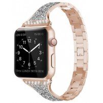Kovový remienok s kamienkami pre Apple Watch 42mm / 41mm / 40mm / 38mm - ružovozlatý