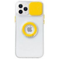 Transparentný kryt s držiakom na prst a krytkou kamery pre iPhone 13 Pro - žltý