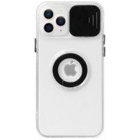 Transparentný kryt s držiakom na prst a krytkou kamery pre iPhone 13 Pro Max - čierny