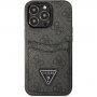 Guess 4G Saffiano Double Card kryt s kapsou na karty pre iPhone 13 Pro Max - sivý