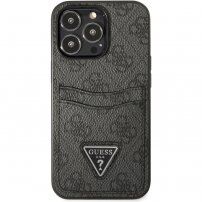 Guess 4G Saffiano Double Card kryt s kapsou na karty pre iPhone 13 Pro Max - sivý