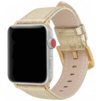 Metalický kožený remienok pre Apple Watch 45 mm / 44 mm / 42 mm - zlatý