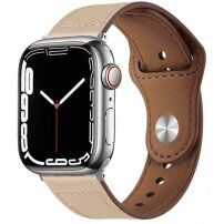 Kožený remienok s kolíčkovým zapínaním pre Apple Watch Ultra 49mm / 46mm / 45mm / 44mm / 42mm - béžový