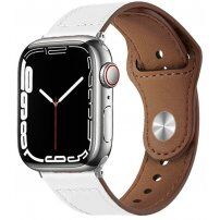 Kožený remienok s kolíčkovým zapínaním pre Apple Watch 42mm / 41mm / 40mm / 38mm - biely