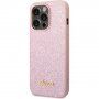 Guess Glitter Flakes Metal Logo trblietavý kryt pre iPhone 14 Pro Max - ružový