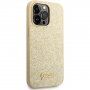 Guess Glitter Flakes Metal Logo trblietavý kryt pre iPhone 14 Pro Max - zlatý