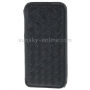 Luxusné flipové puzdro s prepletanou textúrou pre Apple iPhone 5 / 5S / SE (2016) – čierne