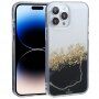 Transparentný mramorový kryt s kamienkami pre iPhone 14 Pro Max - čierny