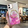 Transparentný kryt so vzorom vodových farieb a MagSafe pre iPhone 12 / 12 Pro - ružový