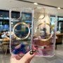 Transparentný kryt so vzorom vodových farieb a MagSafe pre iPhone 14 Pro Max - fialový