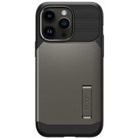 Spigen Slim Armor odolný kryt so stojančekom a MagSafe pre iPhone 14 Pro Max - sivý