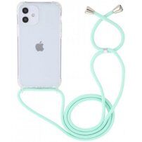 Transparentný kryt so šnúrkou pre iPhone 12 / 12 Pro - tyrkysový