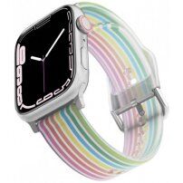 Matný priesvitný silikónový remienok s prúžkami pre Apple Watch 42mm / 41mm / 40mm / 38mm - dúhový