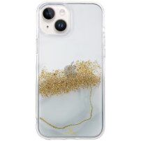 Transparentný mramorový kryt s kamienkami pre iPhone 14 - biely