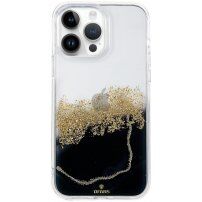 Transparentný mramorový kryt s kamienkami pre iPhone 14 Pro Max - čierny