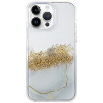 Transparentný mramorový kryt s kamienkami pre iPhone 14 Pro Max - biely