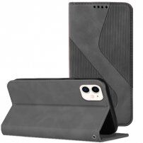 Kožené flipové puzdro so vzorom pre iPhone 12 / 12 Pro - sivé