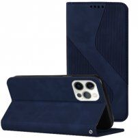 Kožené flipové puzdro so vzorom pre iPhone 13 Pro - tmavomodré