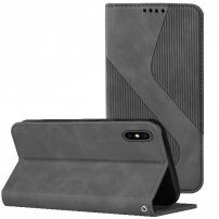 Kožené flipové puzdro so vzorom pre iPhone X / XS - sivé
