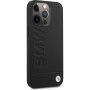 BMW Leather Hot Stamp kryt pre iPhone 14 Pro Max - čierny