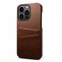 Kožený kryt s kapsou na karty pre iPhone 14 Pro Max - hnedý