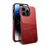 Kožený kryt s kapsou na karty pre iPhone 14 Pro Max - červený