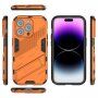 Odolný ochranný kryt so stojančekom pre iPhone 14 Pro - oranžový