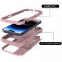 Odolný kryt s priestorom na karty a zrkadlom pre iPhone 14 Pro Max - ružový