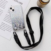 Transparentný kryt s flitrami a nastaviteľným popruhom pre iPhone 14 Plus - čierny