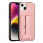Kryt s kapsou na karty a stojančekom pre iPhone 14 Plus - ružový