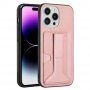 Kryt s kapsou na karty a stojančekom pre iPhone 14 Pro Max - ružový