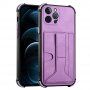 Kryt s kapsou na karty a stojančekom pre iPhone 12 Pro Max - fialový