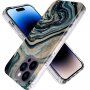 Mramorový trblietavý kryt pre iPhone 14 Pro Max - modro-zlatý