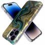 Mramorový trblietavý kryt pre iPhone 14 Pro - petrolejový