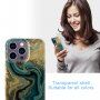 Mramorový trblietavý kryt pre iPhone 14 Pro - petrolejový