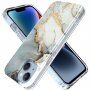 Mramorový trblietavý kryt pre iPhone 14 - sivo-zlatý