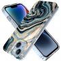 Mramorový trblietavý kryt pre iPhone 14 - modro-zlatý