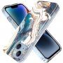 Mramorový trblietavý kryt pre iPhone 14 Plus - tyrkysovo-zlatý