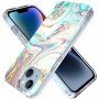 Mramorový trblietavý kryt pre iPhone 14 Plus - pastelový