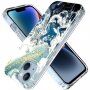 Mramorový trblietavý kryt pre iPhone 14 Plus - tmavomodrý