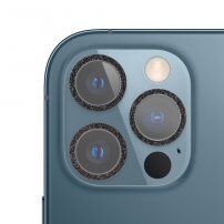Tvrdené sklo s trblietavými rámčekmi na ochranu šošoviek fotoaparátu pre iPhone 12 Pro - čierne